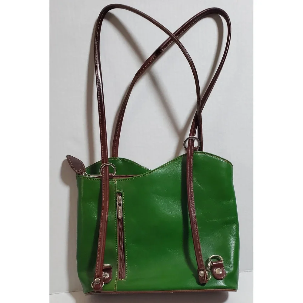 Florence Made In Italy Green Leather Convertible Backpack Shoulder Bag new - Picture 15 of 16